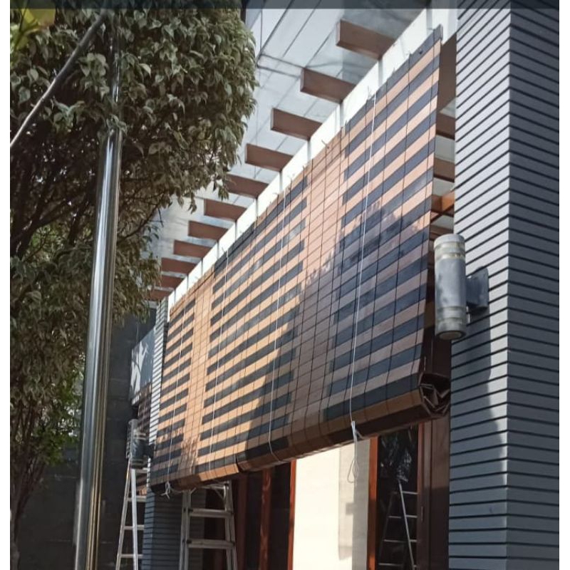 krey tirai kayu outdoor + tali penggulung