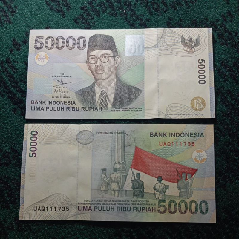 uang kuno 50000 wr. supratman kondisi mulus aunc/unc