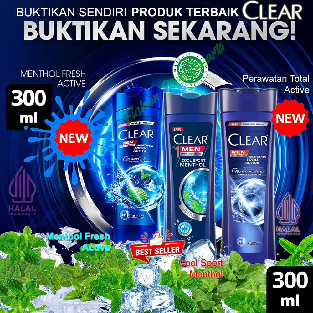 CLEAR MEN Shampoo Cool Sport Menthol 300ml / Sampo Anti Ketombe Pria 300 mL / Shampoo Anti Dandruff 