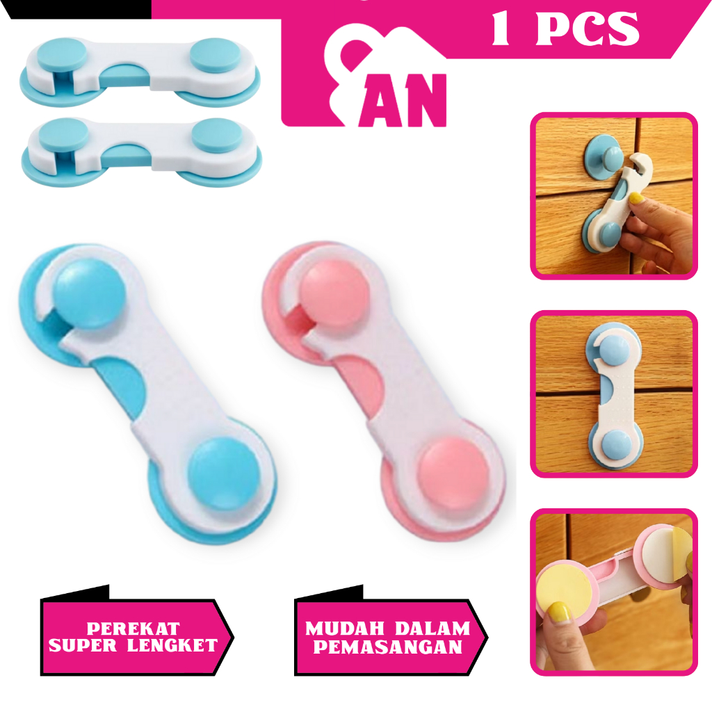 1PCS Kunci Pengaman Laci Lemari Kulkas Penahan Pengunci Pintu Alat Pengait Safety Lock Anak Drawer A
