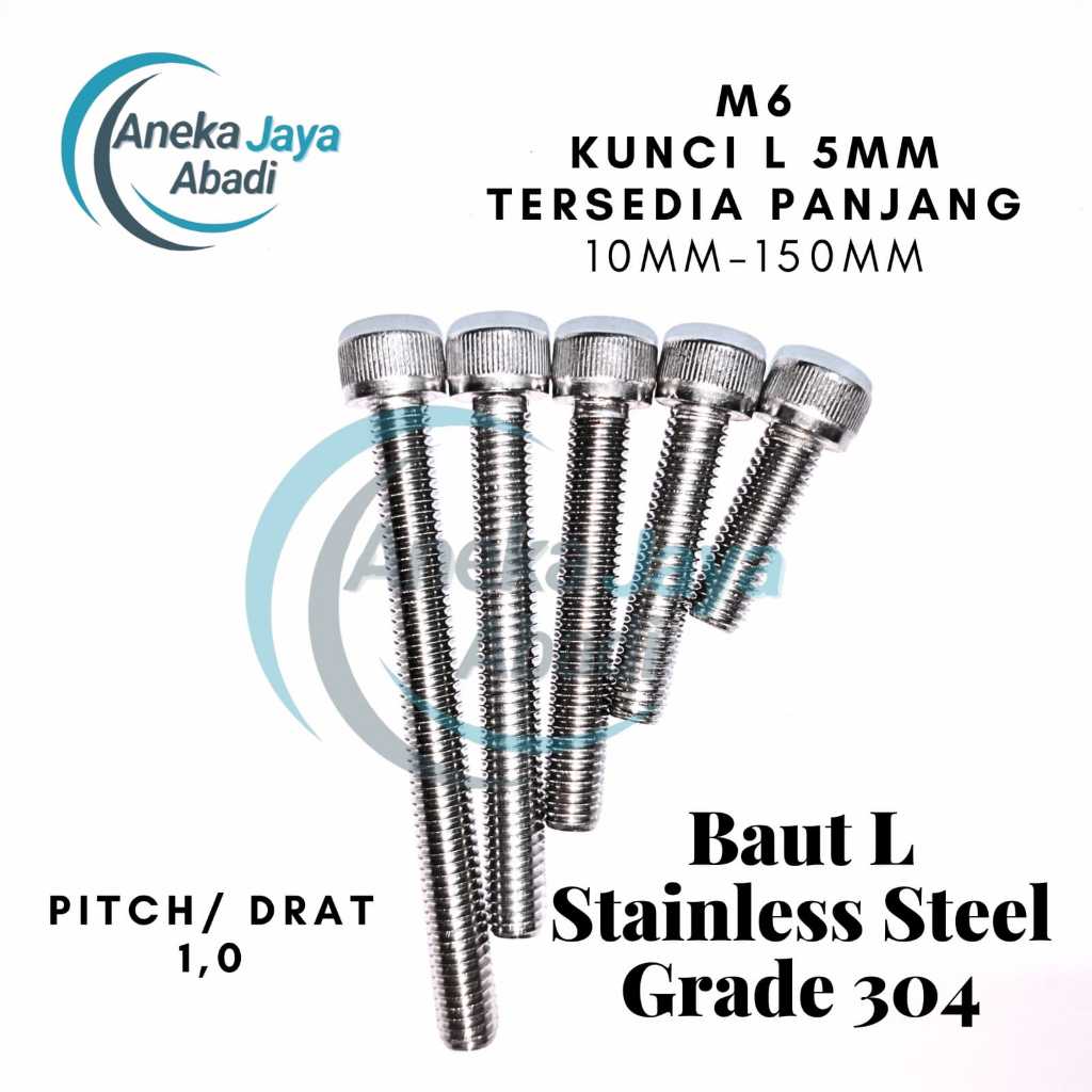 Baut L M6 SS304 Panjang 110mm - 150mm Baud L M6x110mm - M6x150mm Stainless Steel 304