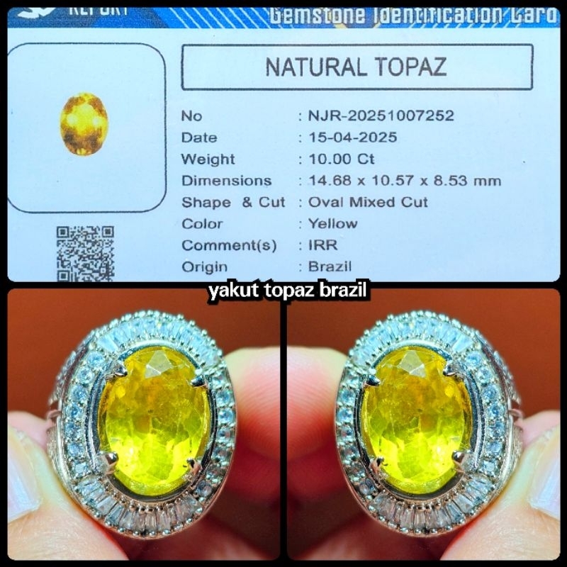 natural batu topaz brazil kristal brazil + sertifikat lab