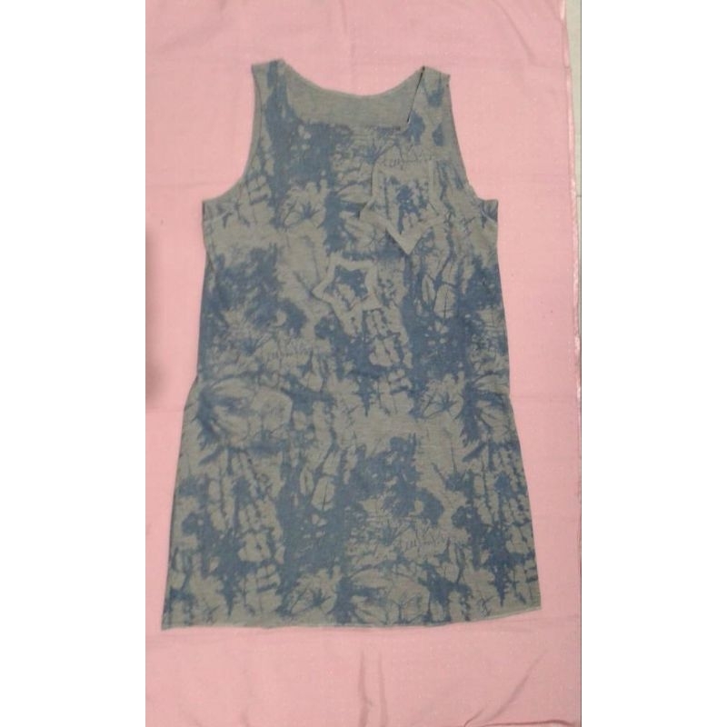 A)   Gaun oblong wanita remaja kombinasi abu abu + biru tua bintang.