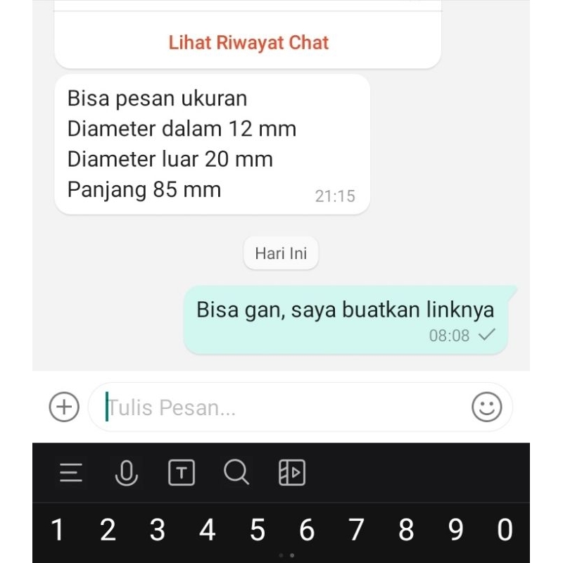 BUSHING CUSTOM ID 12mm, OD 20mm, Panjang 85mm