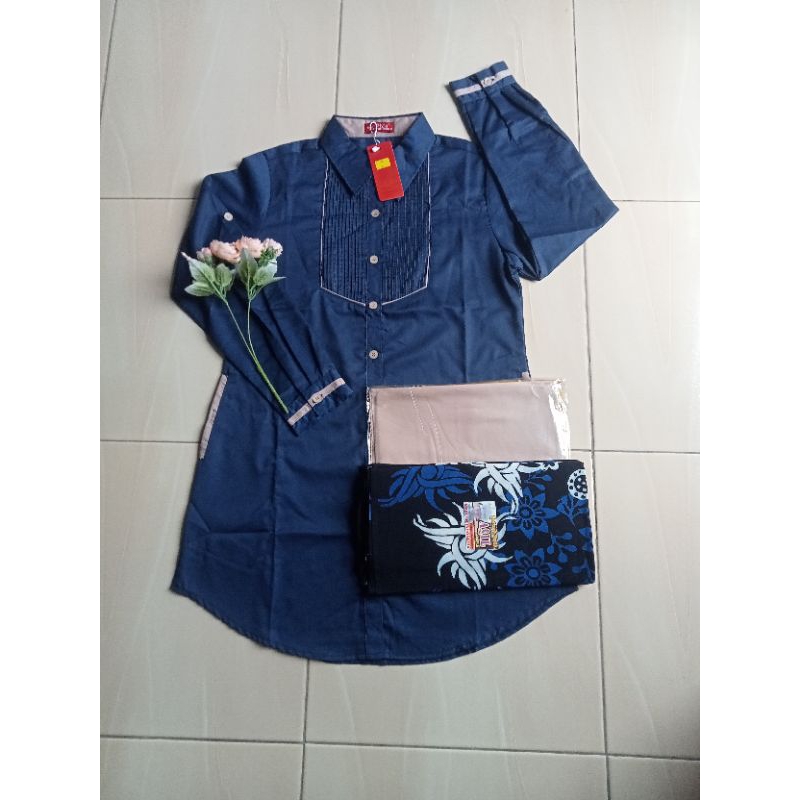 setelan santri putri Tunik Al mya/baju/sarung/kerudung