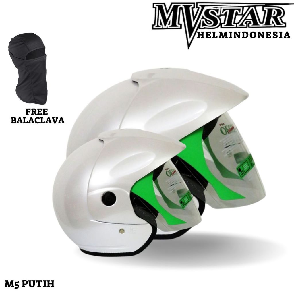 Helm Mvstar Sport M5  / Helm M5  / Helm Halfface Mvstar / Helm L*d Sport PUTIH  FREE BALACLAVA