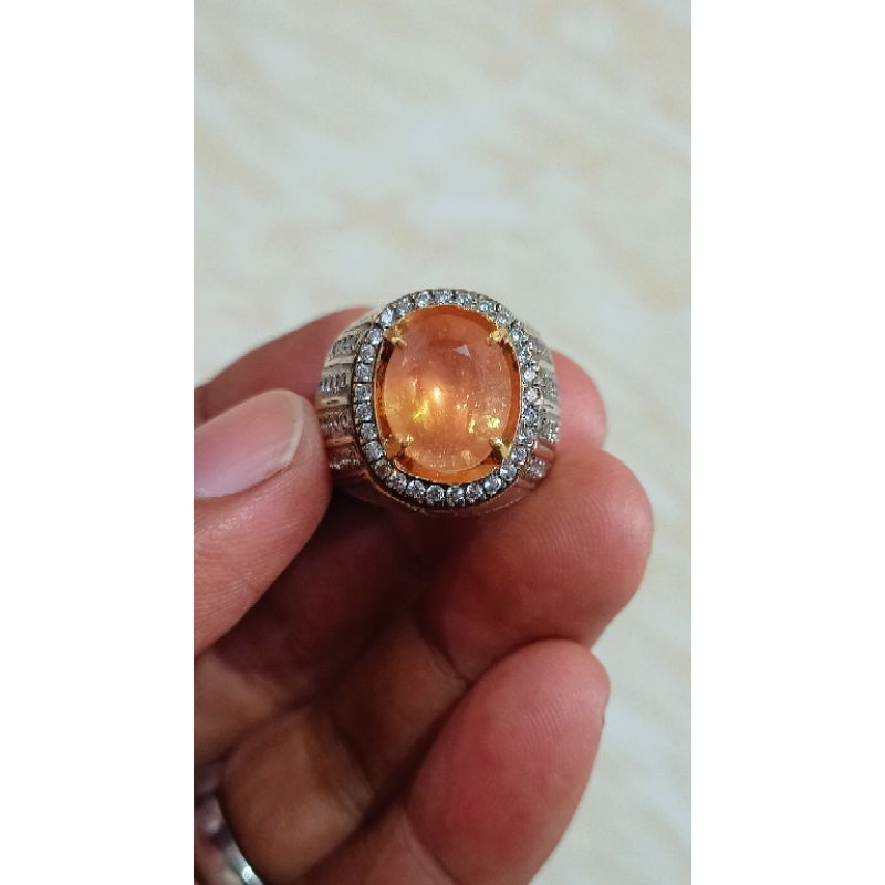 Natural Orange Sapphire memo GLab Ring Perak handmade mewah