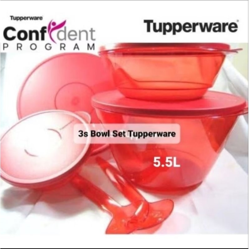 Tupperware Bowl Besar 3S Bowl 5.5 Liter Merah (Tanpa SENDOK) PROMO MURAH Original