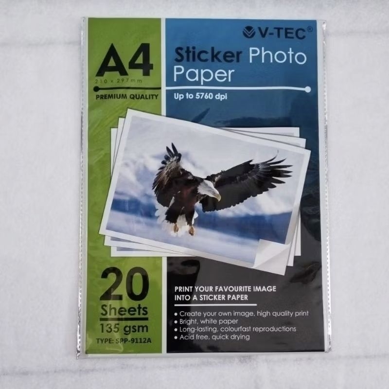 

Kertas Stiker Foto Glossy A4 V-Tec 135 gsm