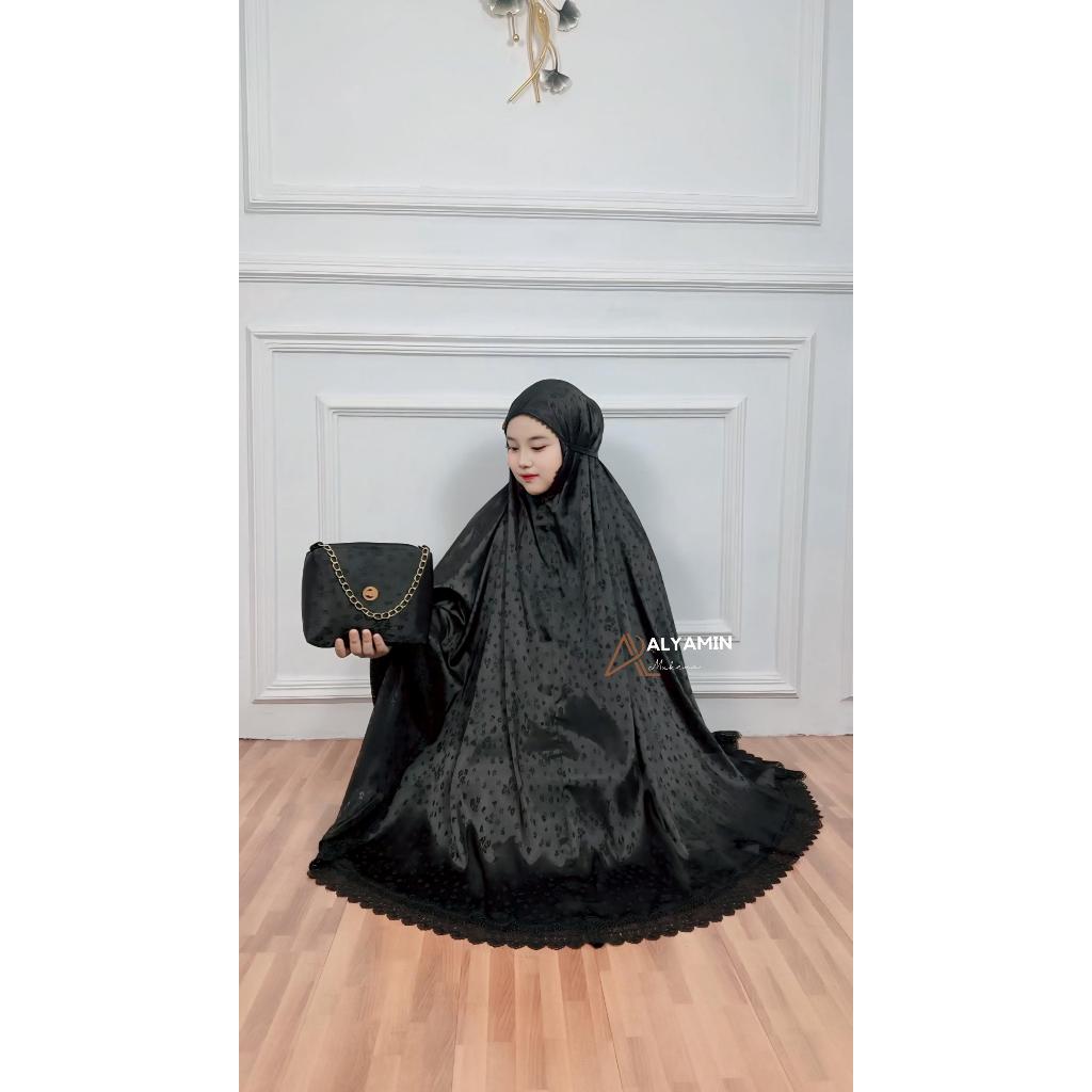TERLARIS AL YAMIN MUKENA DEWASA ARMANI SILK JAGUARD 2IN1 HITAM PUTIH