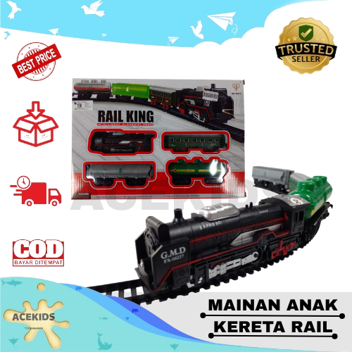 Mainan Anak Kereta Api Rail King Clasik Satu Set Rell Baterai AA  Acekids M268