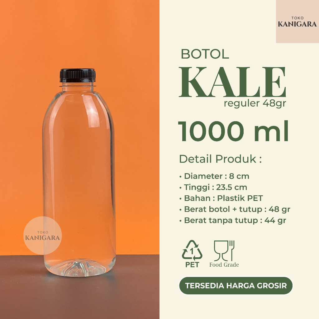 Botol Kale 1 Liter REGULER - Botol Plastik Kale 1000 ml GROSIR - Botol Kemasan Minuman Kopi, Susu