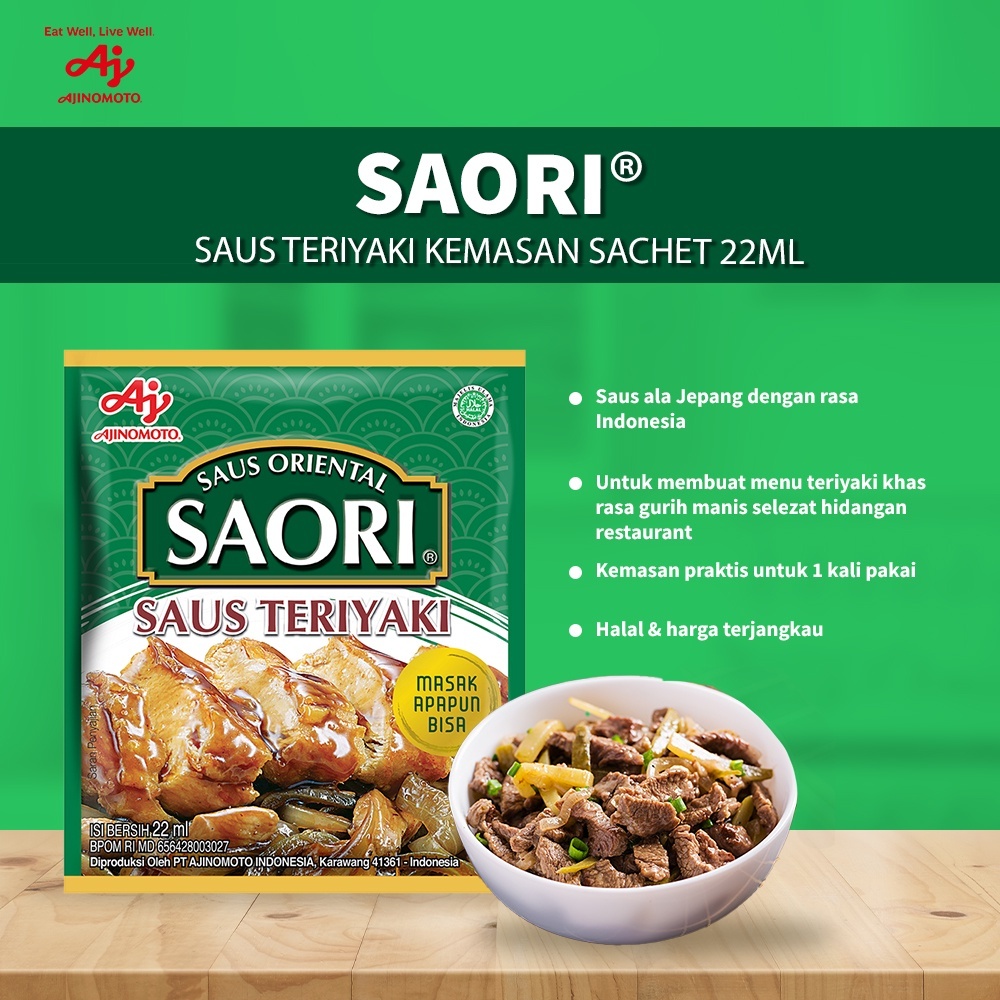 

SAORI Teriyaki Sachet 20g Saus Teriyaki Praktis dengan Rasa Manis Gurih untuk Masakan Jepang