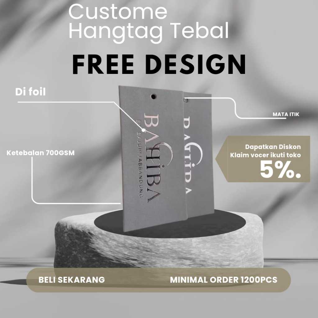 

Hang Tag Mewah Premium / Label Baju Ivory 700Gsm + Foil Emas / Silver Hang Tag Mewah Premium + Tali