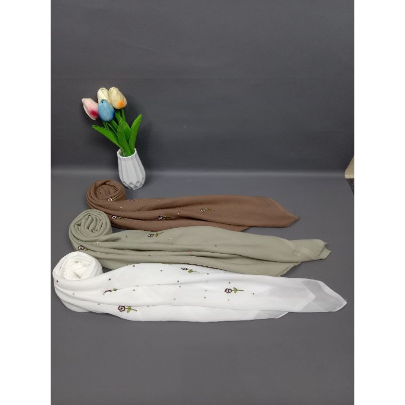 kerudung segi empat payet bunga bordir swarovski /hijab paris premium payet bordir bunga