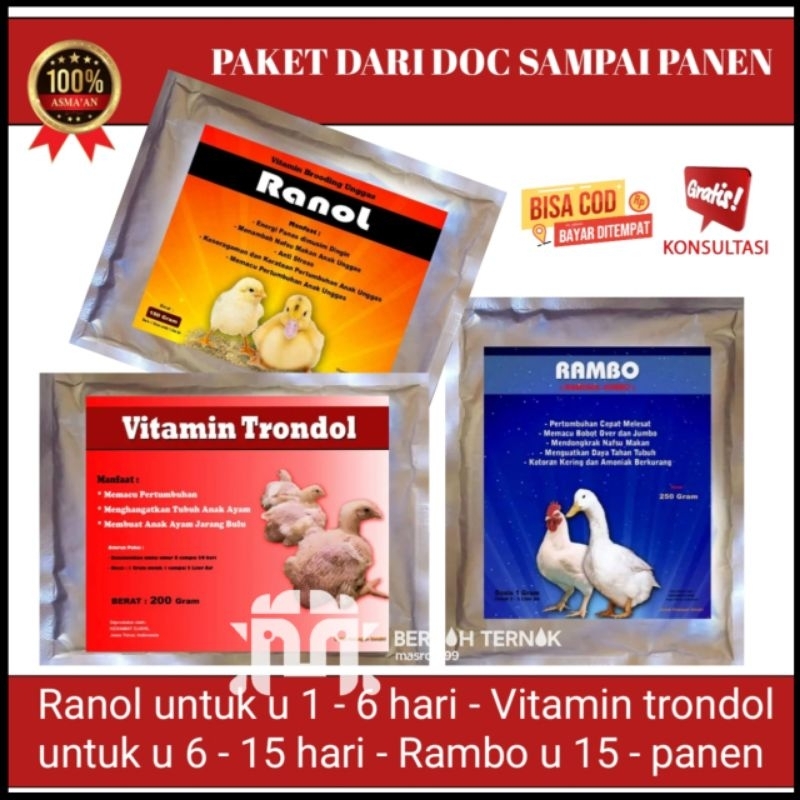 ranol - vitamin trondol - rambo - suplemen broding broiler - vitamin penunjang bobot ayam - vitamin 