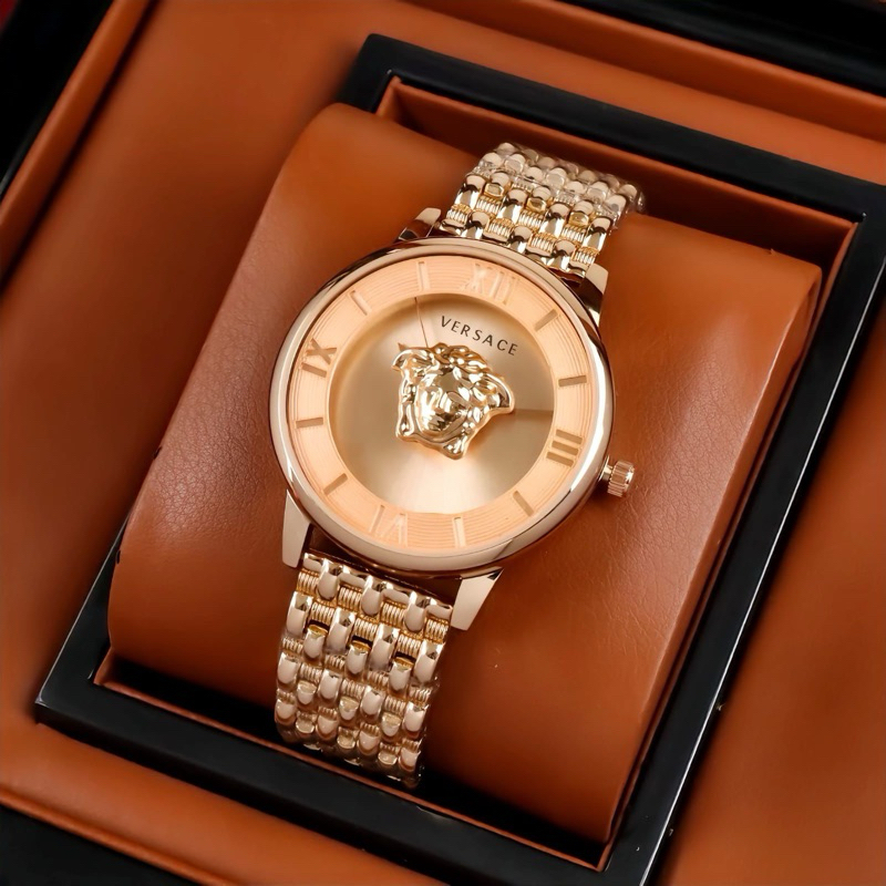 ( BISA COD ) Jam Tangan Wanita VERSACE Rantai Stainless Steel Tanggal Aktif Jam Tangan Fashion Cewek