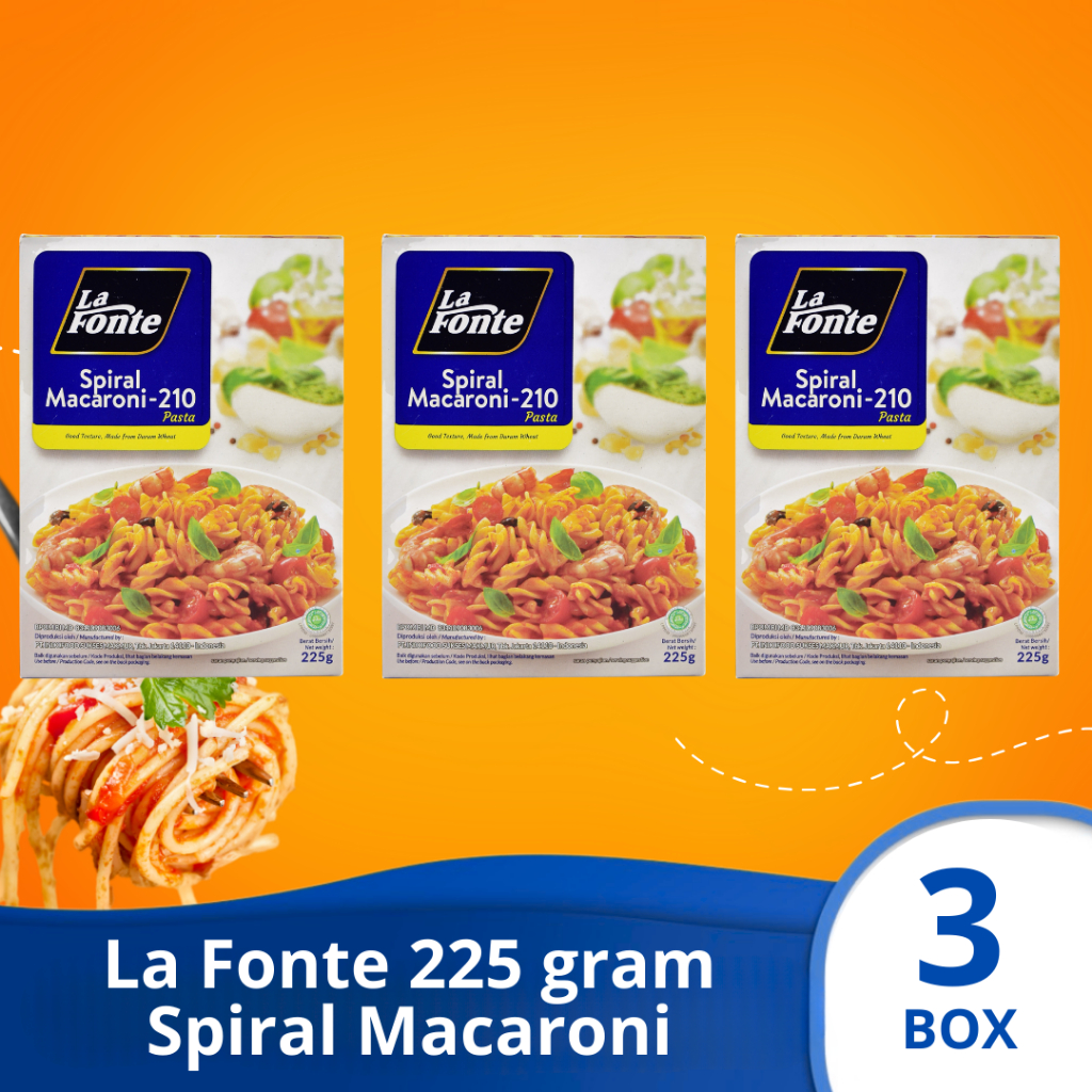 

(PAKET 3 BOX) LA FONTE SPIRAL MACARONI Pasta Instan 225 gram x 3 box