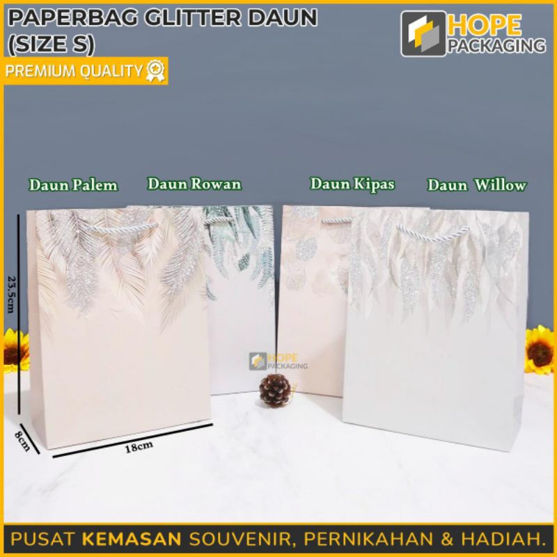 

Paperbag Glitter Daun/paperbag bingkisan/tas paper hadiah/paper glitter /tas bingkisan hampers motif glitter / tas hadiah unik