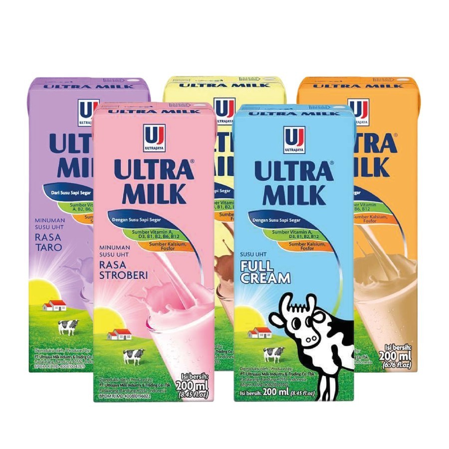 

ULTRA MILK SUSU UHT FULL CREAM / COKLAT / STRAWBERRY / TARO / KARAMEL 200 ML