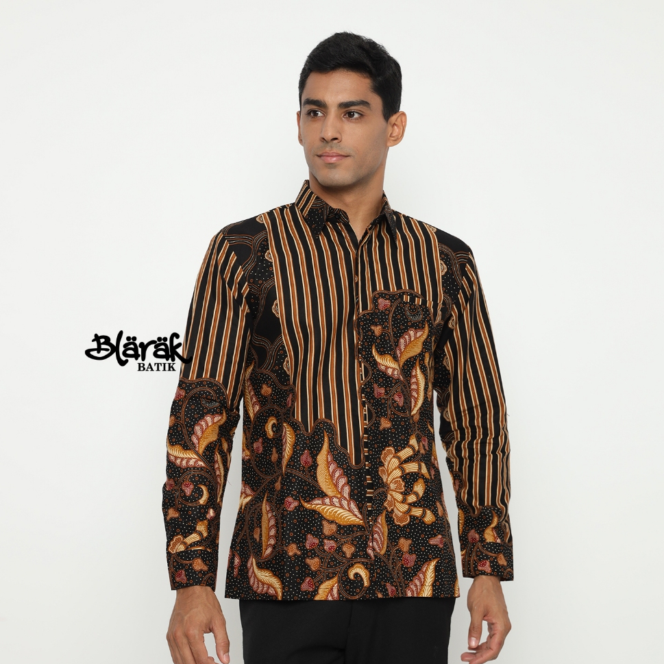 BLARAK - Baju Kemeja Batik Pria Premium Lengan Panjang Nalendra Cokelat Blarak Batik