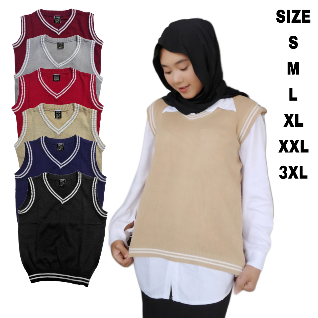 Vest rajut strip rompi rajut SD SMP SMA anak remaja dewasa rompi seragam pria wanita