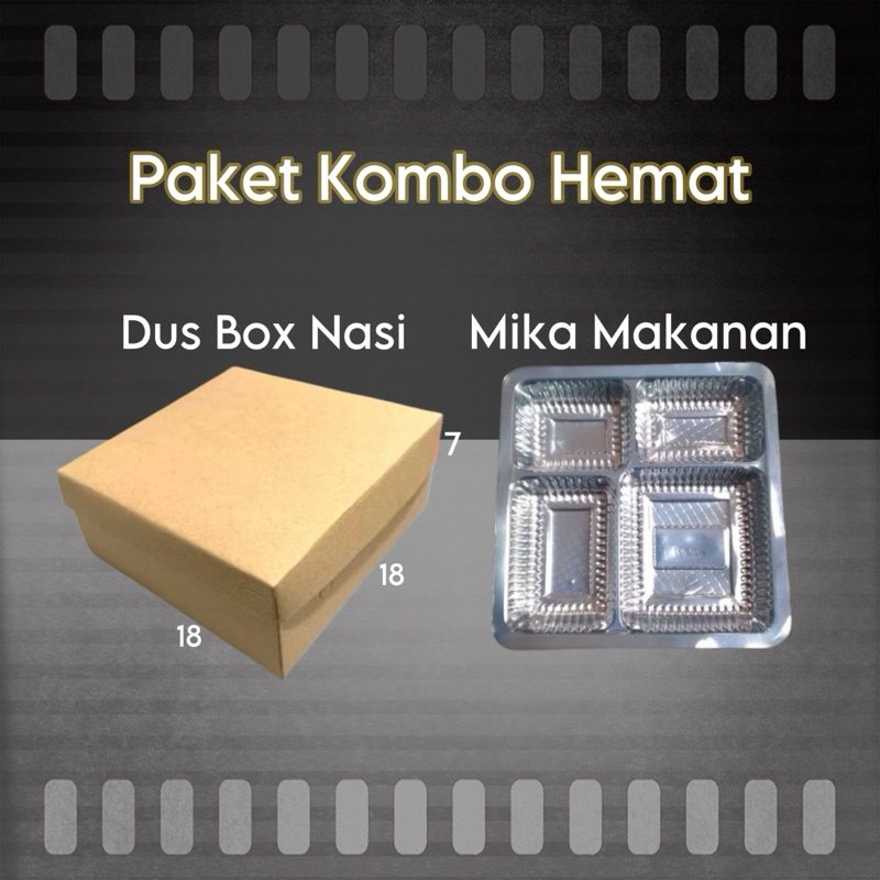 Paket Dus Box Nasi Polos Coklat Uk 18x18x7 dan Mika Makanan||Kardus Box Nasi coklat Polos||