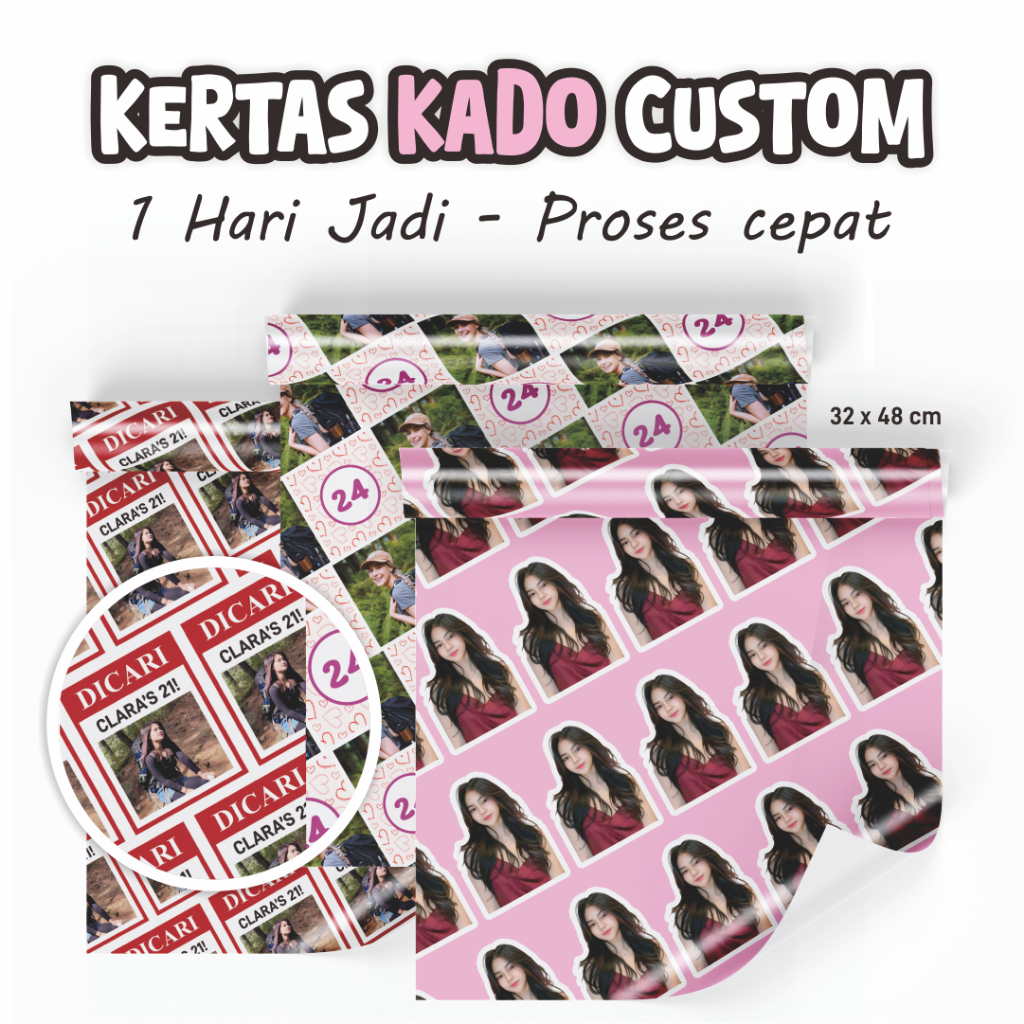 

Kertas Kado Custom Desain Foto Teks / Gift Wrapping Paper