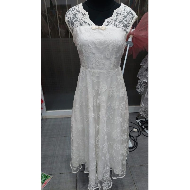 dress prewedding cheongsam brukat putih