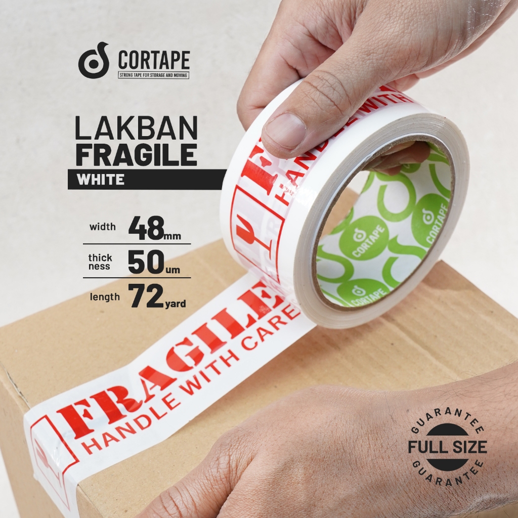 

Lakban Isolasi Cortape 48mm Kualitas Baik Handle With Care Putih Font Merah
