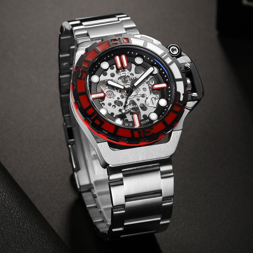 Big Sale  Jam Tangan Pria Evans Jayden  9630 Stainless Stell Automatic Kaca Sapphire Water Resistant