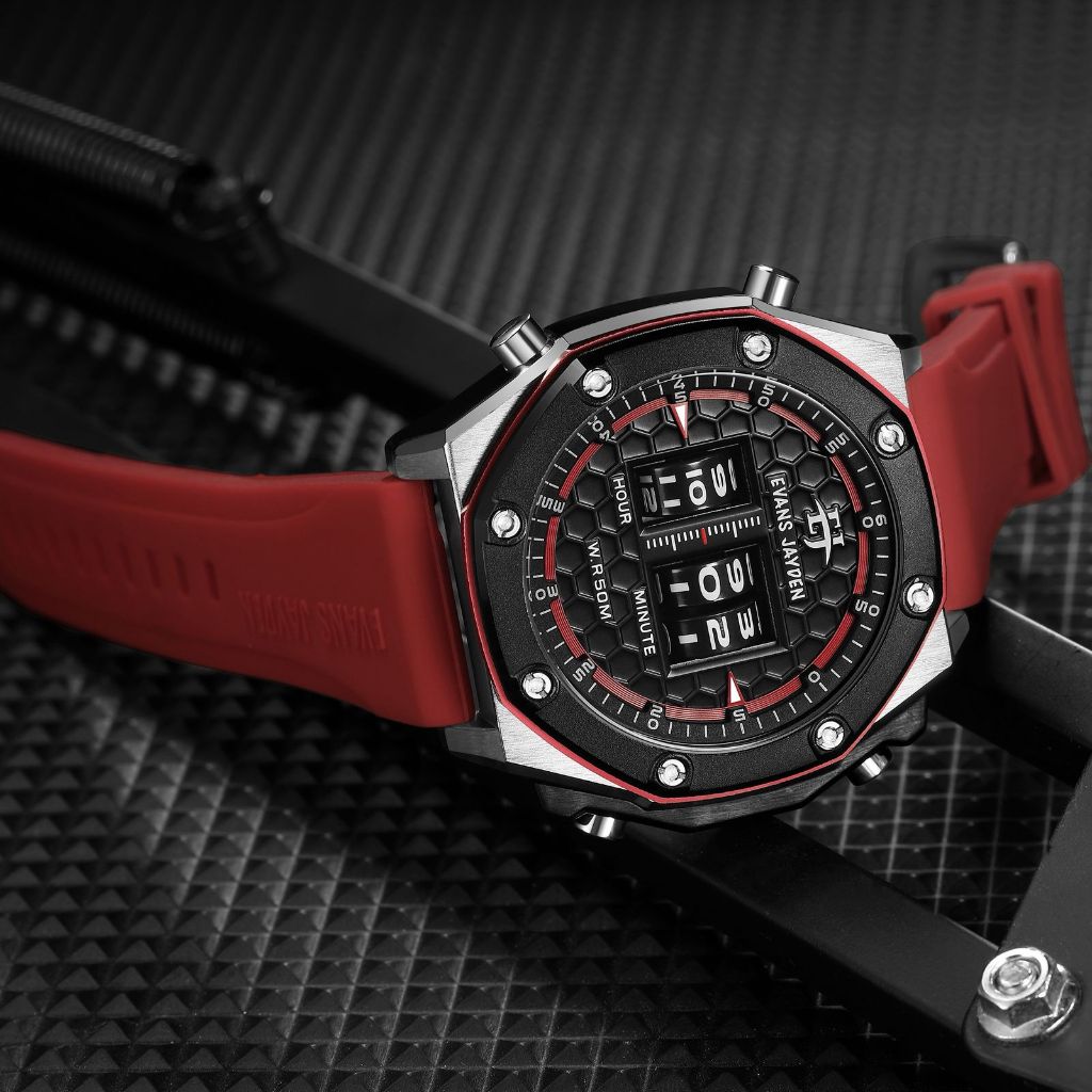 Big Sale  Jam Tangan Pria Evans Jayden 9576 Rubber Silicon Kaca Sapphire Water Resistant 10ATM