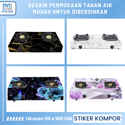Sticker Kompor Rinai Stiker Kompor Gas 2 Tungku Rinnai Anti Panas & Minyak Motif Marmer Bunga