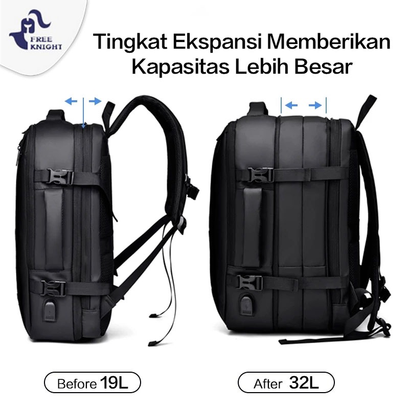 Freeknight Tas Punggung Pria Ransel Laptop Expandable USB Port Multi Fungsi TR748