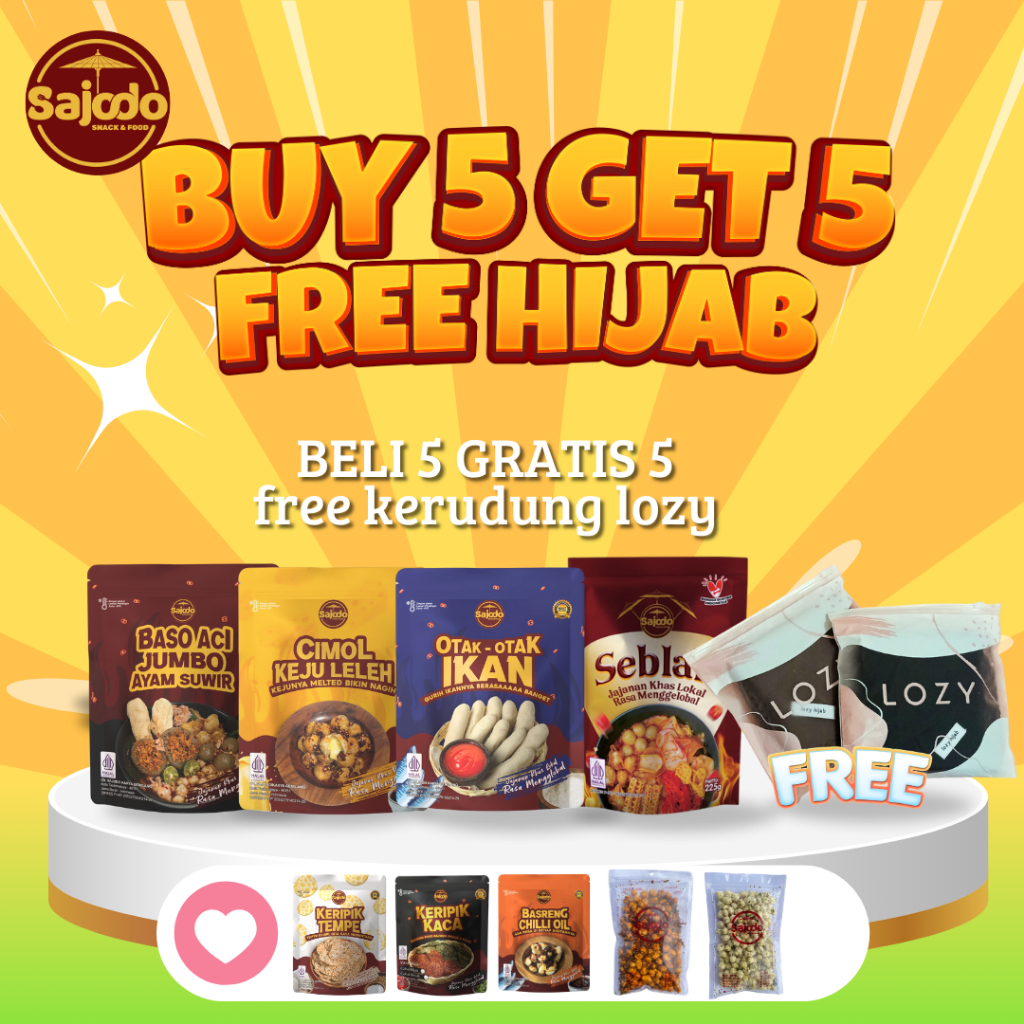 

BUY 5 GET 5 - (keripik kaca, Keripik Tempe...) + FREE KERUDUNG LOZY HIJAB 1 - Sajodo Snack & Food