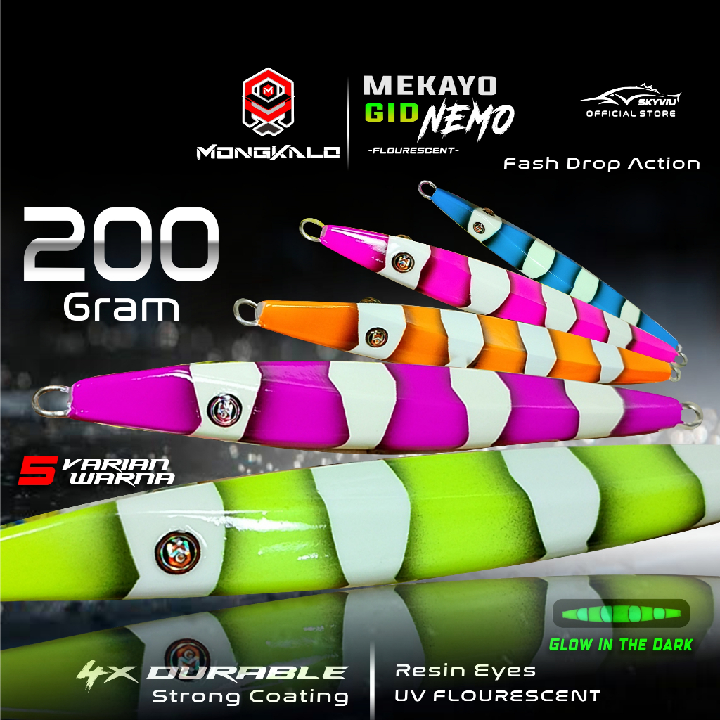 Metal Jig 200 Gram MONGKALO MEKAYO GID NEMO FLOURESCENT 200gram Metaljig Killer 200g Umpan Pancing 2