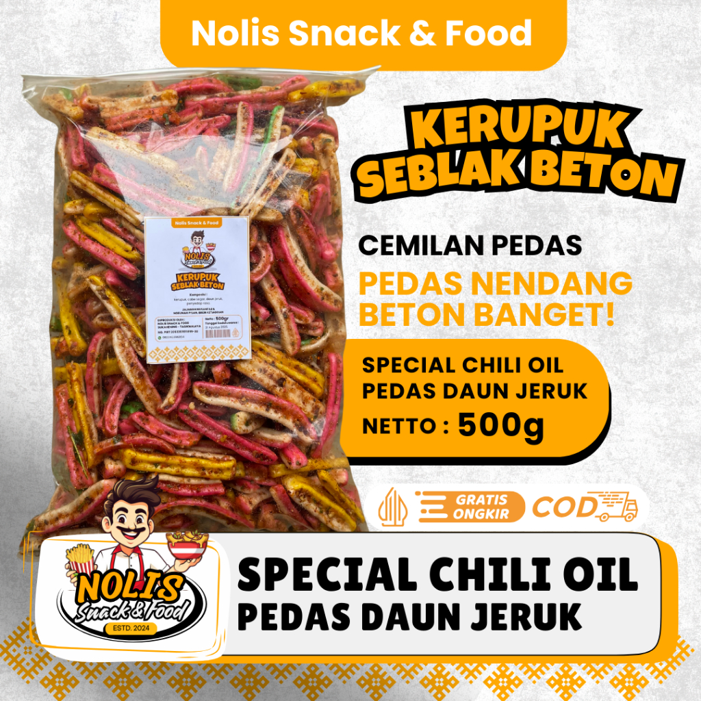 

500gram - SEBLAK BETON RENYAH - Pedas Chili Oil - Pedas Daun jeruk [NOLIS SNACK & FOOD] Seblak Jaat