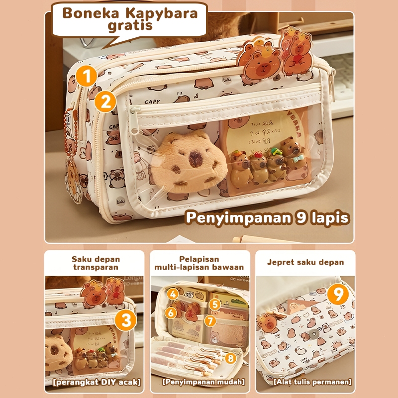 

gk Capybara Tempat alat tulis kotak pensil aesthetic Tas PenaTempat Pencil Tas Pensil kapasitas