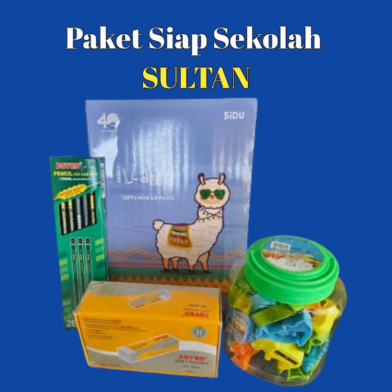 

Paket Siap Sekolah SULTAN Termurah (buku tulis Sidu 38, pensil 2B Joyko, Stip/Penghapus Joyko, Orotan) masing" 1 pack