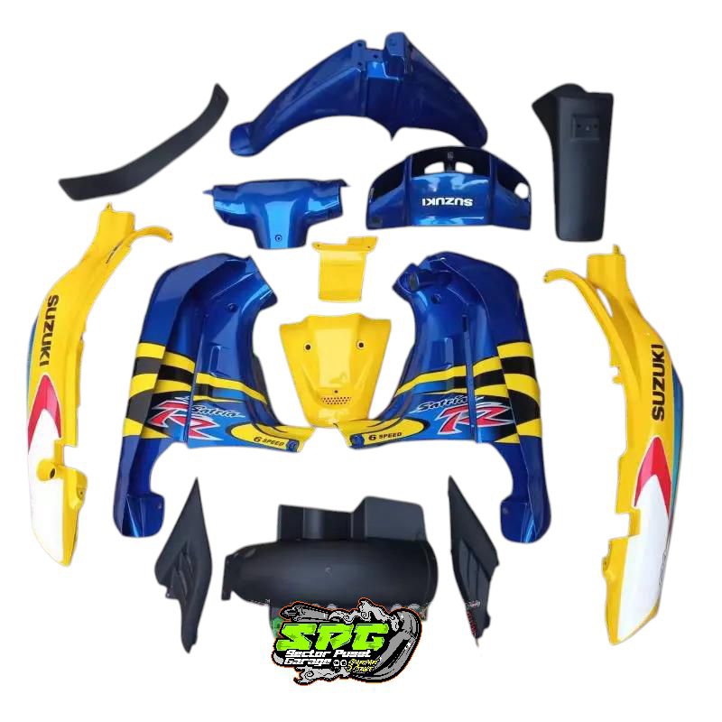 Fullset Cover Body Satria Lumba Biru Kuning cover body fullset Suzuki satria lumba 2tak satria R sat