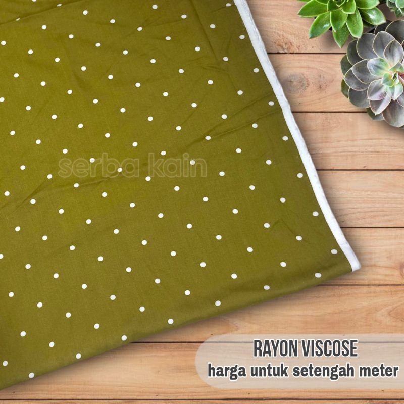Kain Rayon Viscose Motif Polkadot Olive Terbaru
