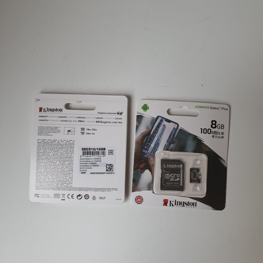Memori Puplen Kingston Canvas Select Plus Class 10 microSD Card 8 16 32 64 128 256 GB SDCS2 100MB/s