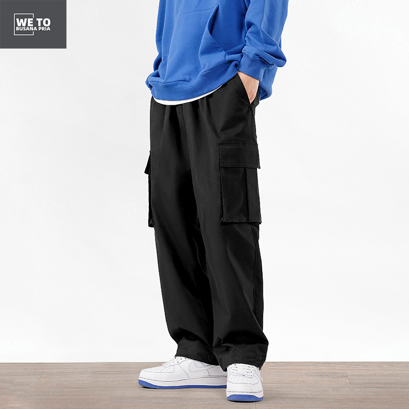 Celana cargo panjang pria baggy pants celana kargo pria oversize cargo pants pria big size hitam