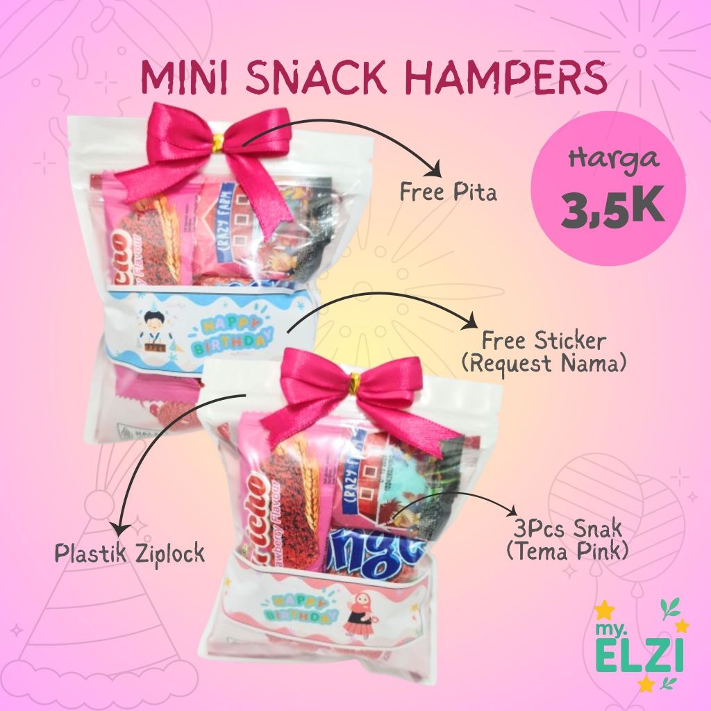 

{GRATIS Custom sticker} Hampers Snack Mini PINK, Gift, Ulang Tahun, Aqiqah, Imlek, Natal, Hadiah Lomba