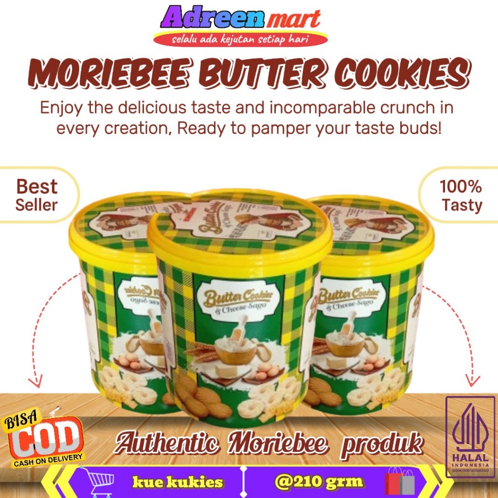 

Moribee butter cookies 210g- biskuit mentega - kue kukis - sago Kukis Mentega & Sagu Keju Toples-Snack-Cemilan-Camilan-Hampers-Paket Lebaran-Idul Fitri-Natal-Imlek