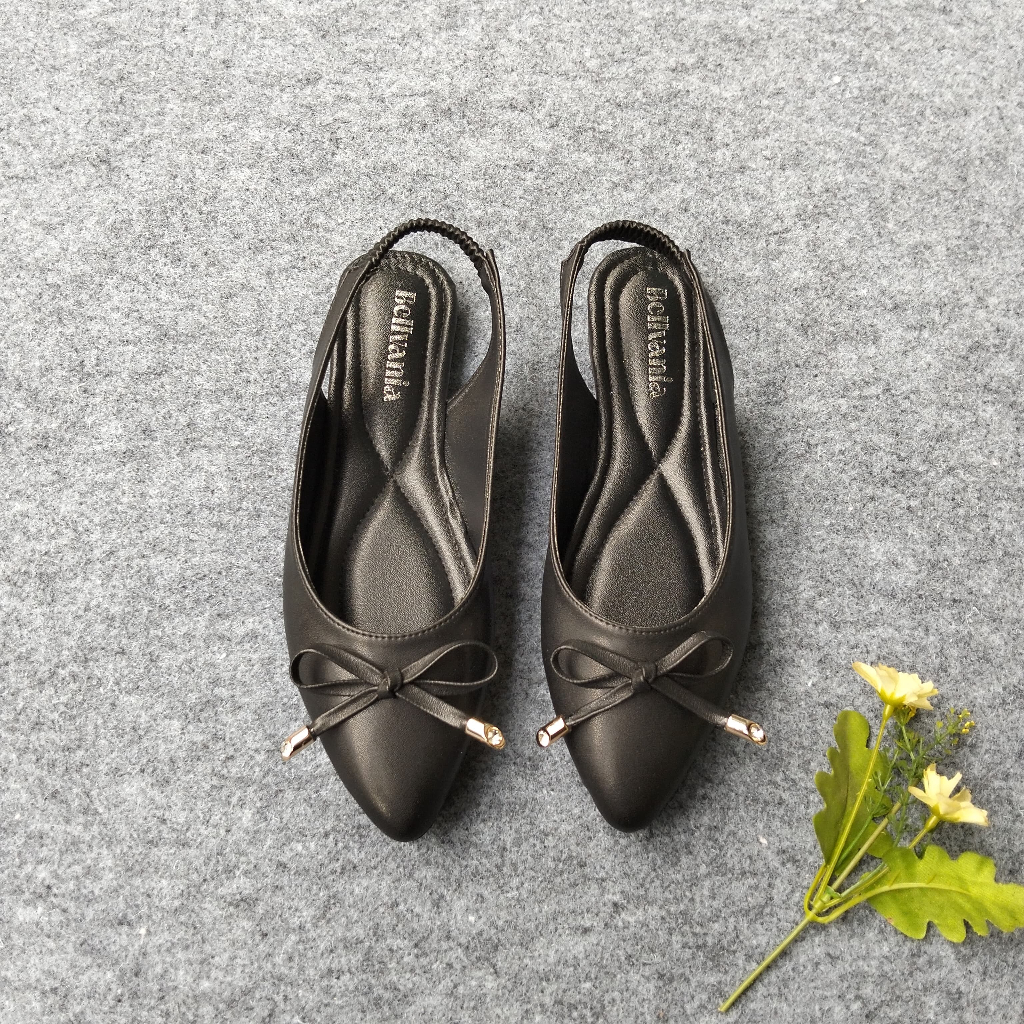 Sepatu Flat Shoes Wanita Pita Bambu Sepatu Kerja Balet Tali Belakang