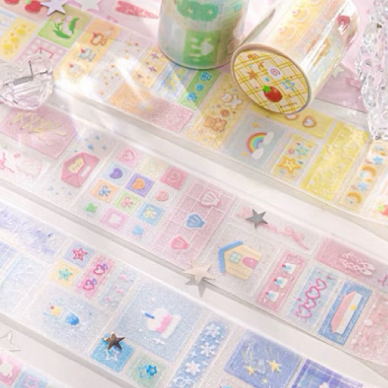 

[35cm] Candypoetry Pink Blue Yellow Green Kawaii Share Sticker Roll - Stiker Deco Bujo Journaling Journal Cutesy Cute Japanese