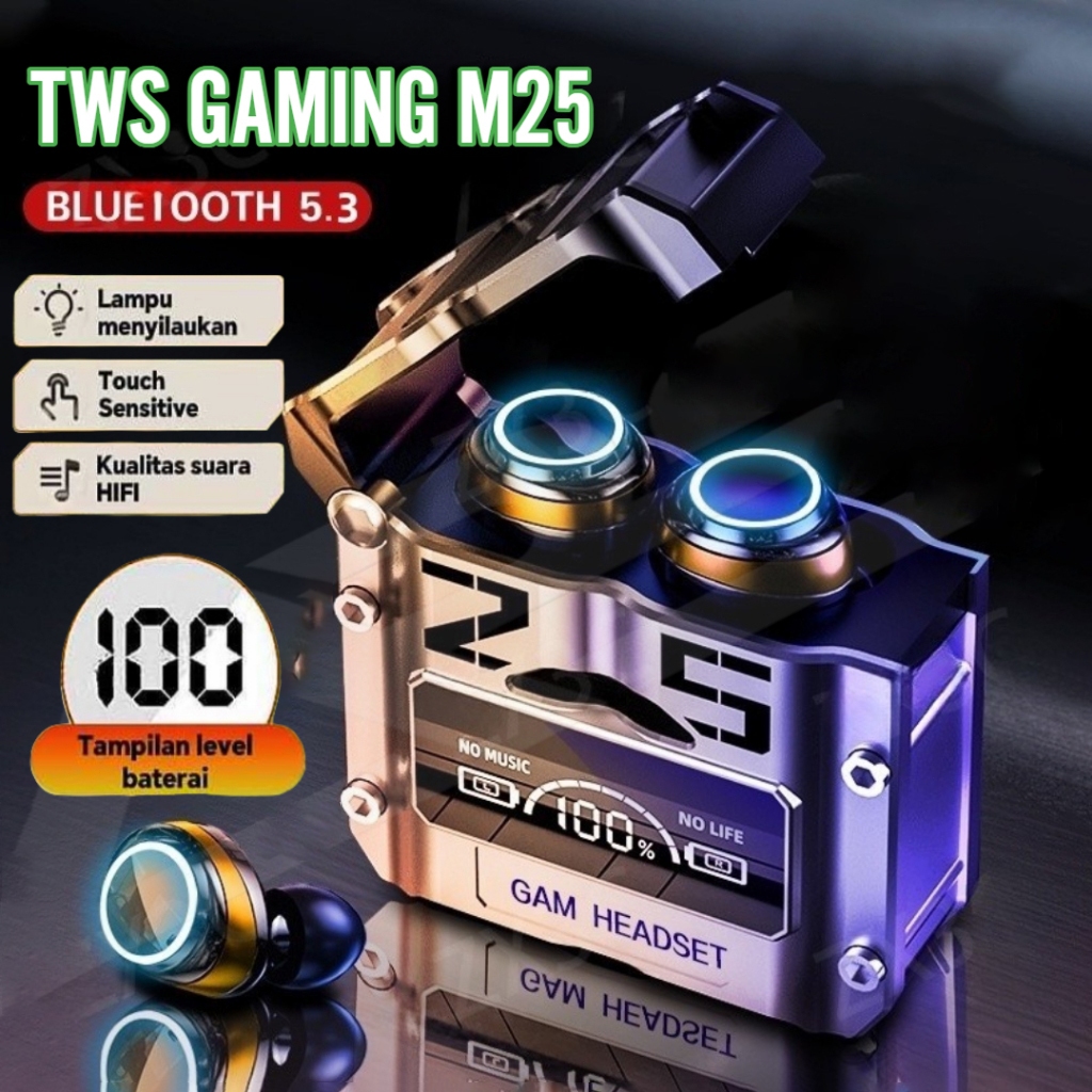 TWS M25 Headset Bluetooth GAMING Earphone Wireless Bass Headphone Bluetooth 5.3 Full Bass Hetset