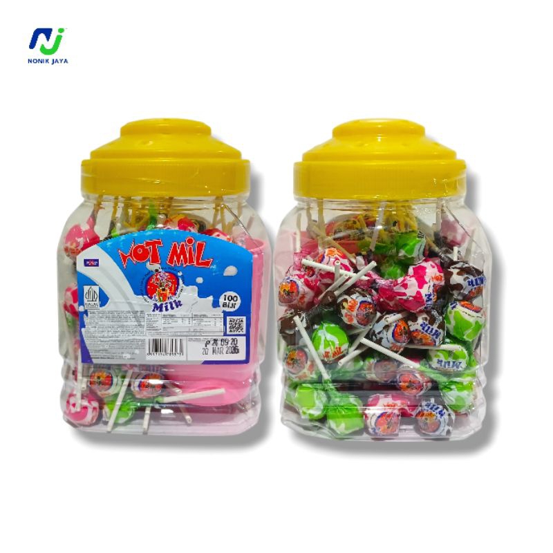 

Permen HOT MIL Milk Toples Isi 100 Butir@6g - PERMEN LOLLI SUSU ANEKA RASA