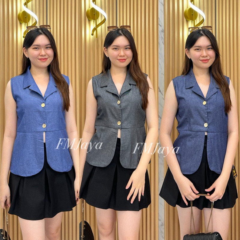 ATASAN VEST JEANS WANITA 2770-7 || VEST DENIM WANITA FASHION KEKINIAN TANPA LENGAN || ROMPI WANITA